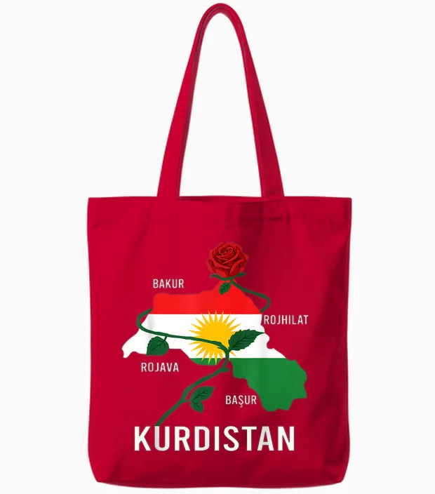 Kurdistan-Flagge Nowruz, Bakur Rojava Bashur, I Love Kurdistan Tote Bags in Red