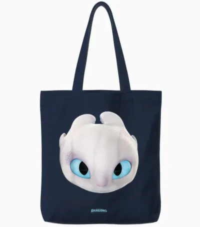 Dreamworks Dragons Light Fury Big Face Costume 3d T-Shirt, White Tote Bags - Navy