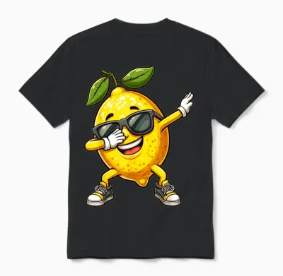 Dabbing Yellow Lemon Funny Lemon with Lemon Motif T-Shirt, Black Unisex T-Shirt - Black