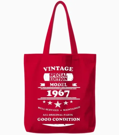 Vintage Retro White 1967 Tote Bags - Red