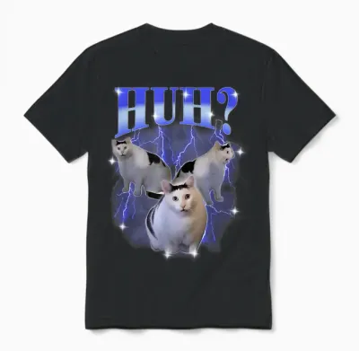 Huh Silly Cat Meme Funny Strange Bootleg Specific Thanks Meme Unisex T-Shirt - Black