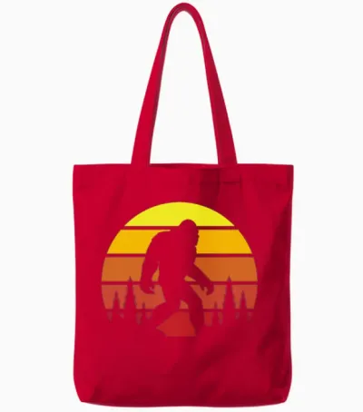 Retro Silhouette Sasquatch Bigfoot Tote Bags - Red