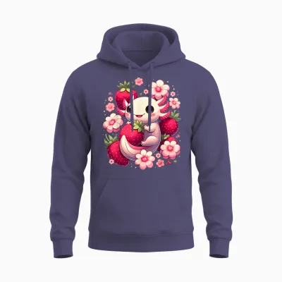 Cute Axolotl Kawaii Anime Axolotl Strawberry T-Shirt, Black, S Unisex Hoodie - Heather Sport Dark Navy