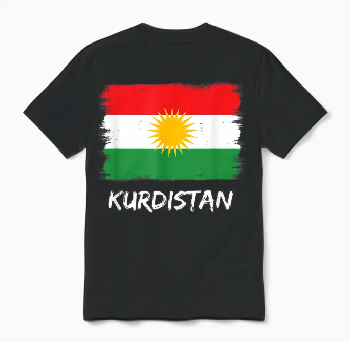 Kurdistan Flag T-Shirt, Black Unisex T-Shirt in Black