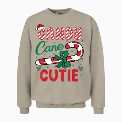 Candy Cane Cutie Funny Christmas Holiday Boys Unisex Sweatshirt - Sand
