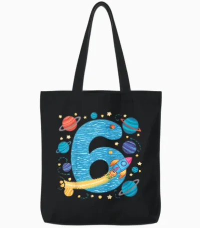Kinder 6. Geburtstag Jungen 6 Jahre Planeten Weltraum Geburtstags Tote Bags - Black
