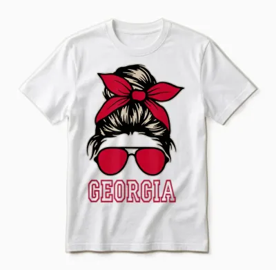 Georgia Women Girls Mom Messy Bun Hair. Unisex T-Shirt - White