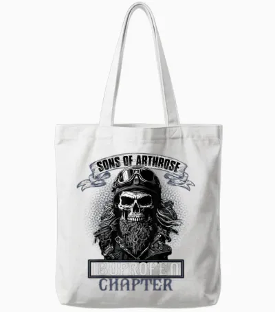 Sons of Arthrosis Ibuprofen Chapter Biker Motorcyclist T-Shirt, Black Tote Bags - White