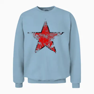 Vintage Looking Red Star Unisex Sweatshirt - Light Blue