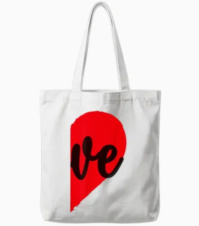 Couple Half Heart Love Funny Valentine's Day Women Men Adult Tote Bags - White
