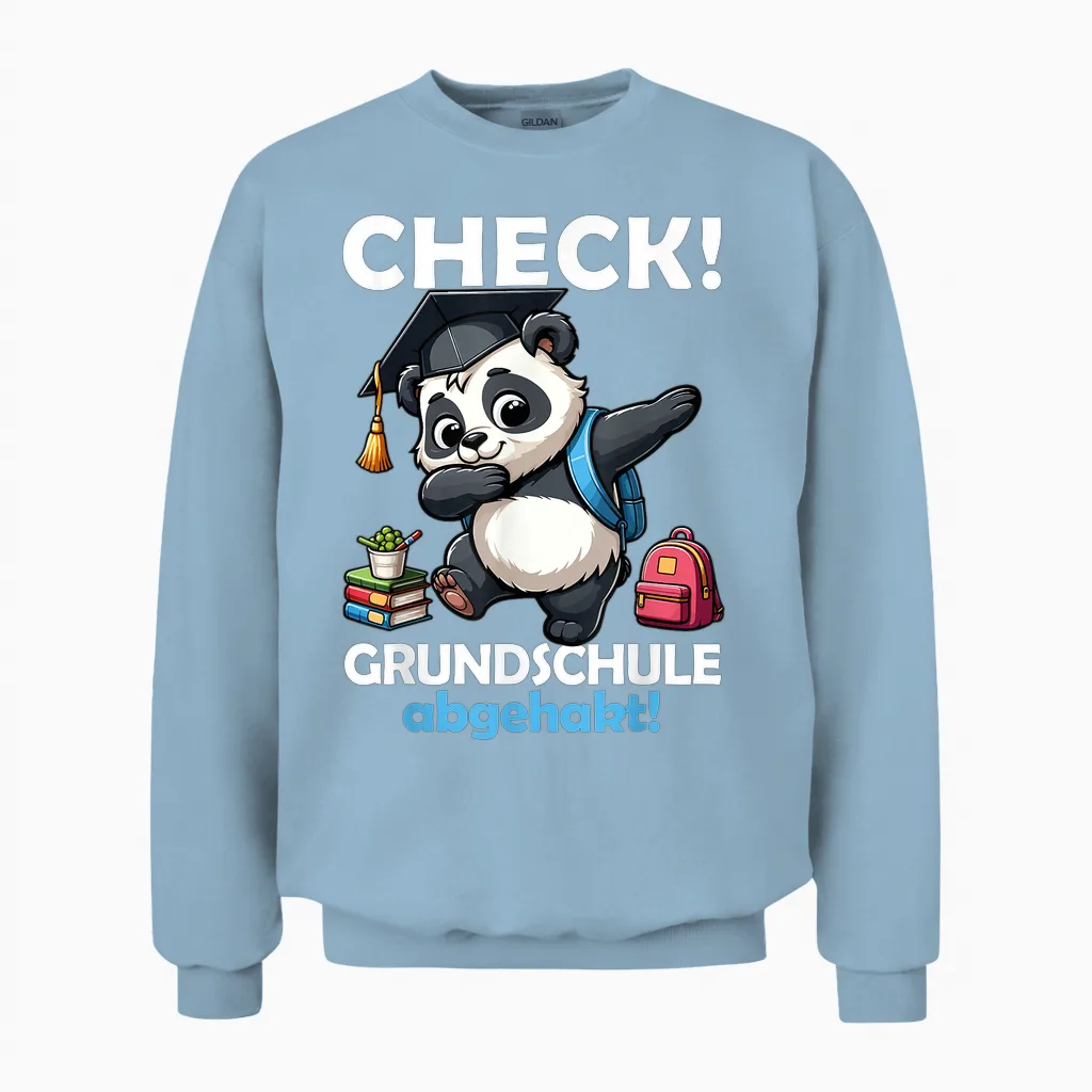 Check! Primary School Abgehakt! School Farewell Graduation Panda T-Shirt, Black Unisex Sweatshirt in Light Blue