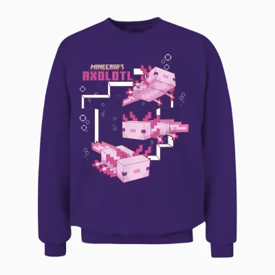 Minecraft Pink Axolotl Pond Unisex Sweatshirt - Purple