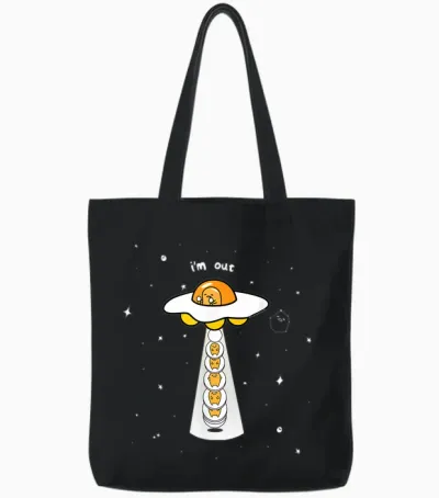 Gudetama Spaced Out Tote Bags - Black