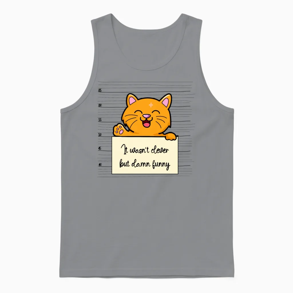 Cat Was Not Clever but Funny Unisex Tank Top in Sport Grey