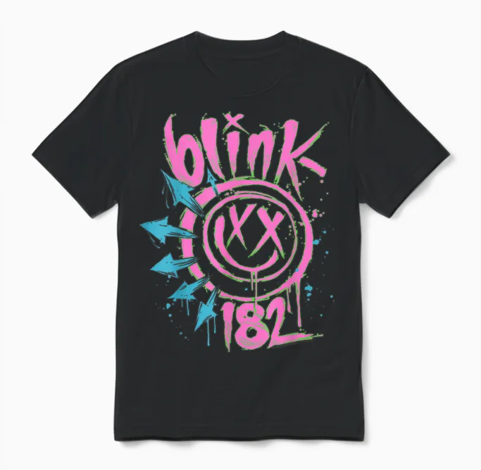 Blink 182 Neon Rock Music Band Unisex T-Shirt in Black