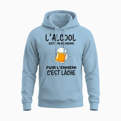 Alcohol Is an Enemy Fleeing the Enemy It's Loose Funny Beer Unisex Hoodie - Light Blue