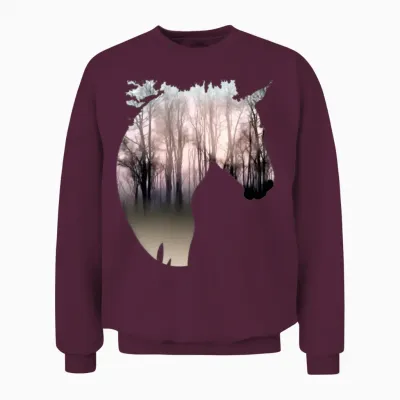 Horse and Forest Double Exposure Equestrian Horse Unisex Sweatshirt - Maroon