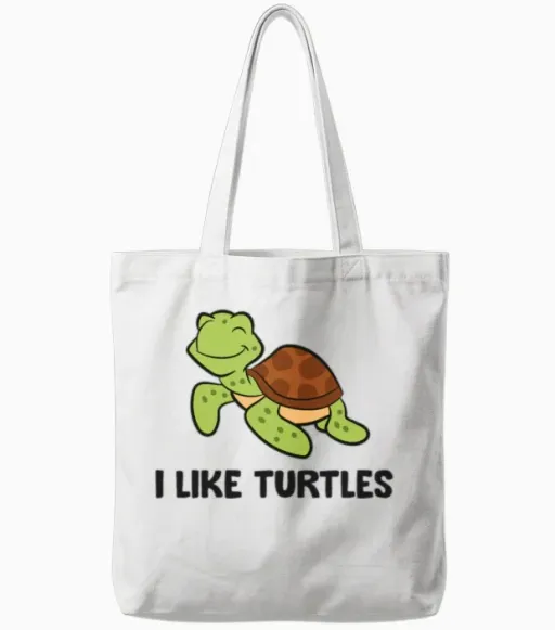 I Like Turtles Ocean Cute Sea Turtle Tote Bags in White
