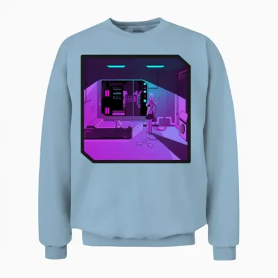 Anime Girl Retrowave Synthwave Outrun Aesthetics Unisex Sweatshirt - Light Blue
