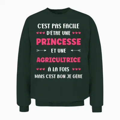 Start Farmer Profession Humor Princess Farmer T-Shirt, Black, Female X-Small Unisex Sweatshirt - Forest