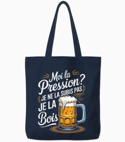 Moi La Pressure? Je Ne Suis Pas Je La Bois Humour Beer T-Shirt, Black, S Tote Bags - Navy