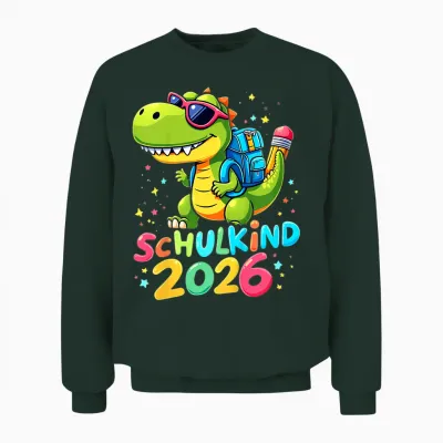 Schulkind 2026 Dino T-Rex Cool First Class Unisex Sweatshirt - Forest