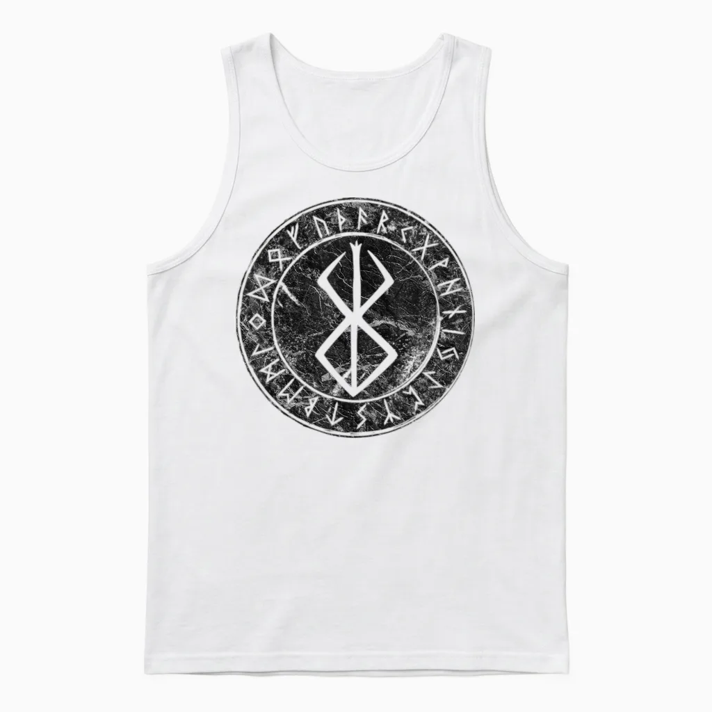 Rune Berserker Viking Symbol Futhark T-Shirt, Grey, S Unisex Tank Top in White