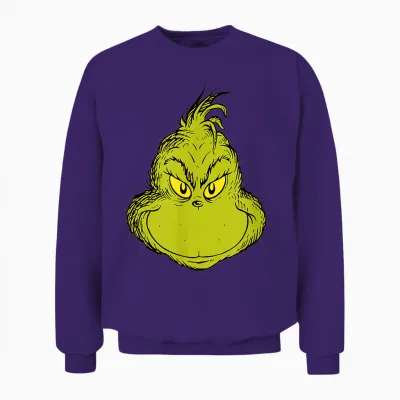 Dr. Seuss Classic Grinch Face Unisex Sweatshirt - Purple