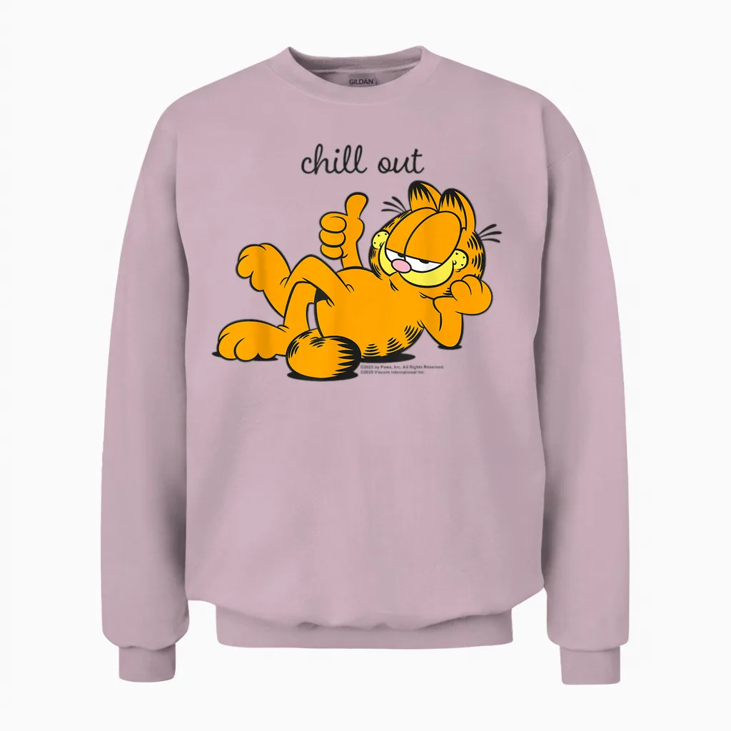 Garfield Chill Out Retro Vibe Comic Lazy Cat Artwork Gifts Unisex Sweatshirt in Light Pink