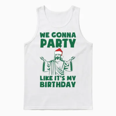 Party Like It's a Christmas Birthday Unisex Tank Top - White