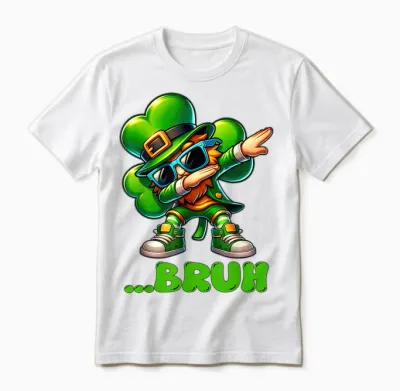 Bruh Dab Leprechaun Funny Kids Boys Mens St Patrick Day Unisex T-Shirt - White