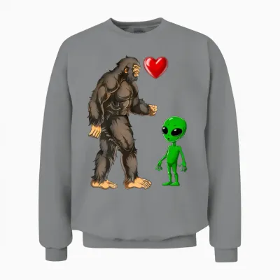 Cute Bigfoot Alien Love Sasquatch Heart Valentine Unisex Sweatshirt - Sport Grey