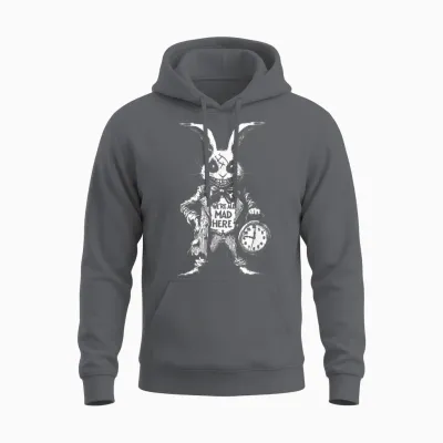 The White Rabbit in Wonderland Scary Horror Unisex Hoodie - Charcoal