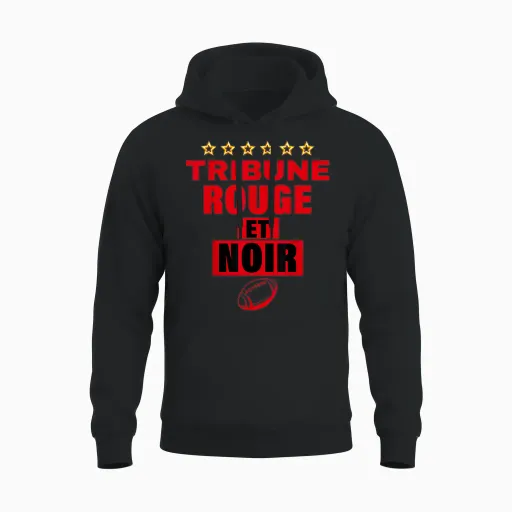 Rugby Toulouse Supporter Tribune Red and Black Man Woman T-Shirt, Black, S Unisex Hoodie in Black