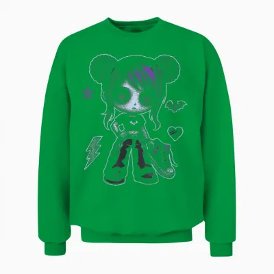 Emo Girl with Purple Highlights and Bat Goth Girl Unisex Sweatshirt - Irish Green