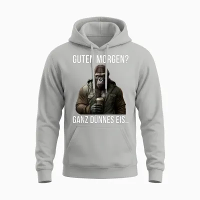 Guten Morgen? Ganz Dünnes Eis - Gorilla Kaffee Spruch Unisex Hoodie - Ash