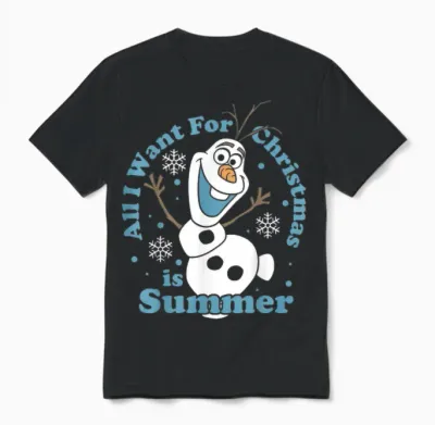 Disney Frozen Olaf All I Want for Christmas Is Summer Unisex T-Shirt - Black