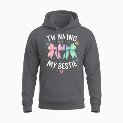 Twinning with My Bestie, Spirit Week Girls Kids Twin Day Bow Unisex Hoodie - Charcoal