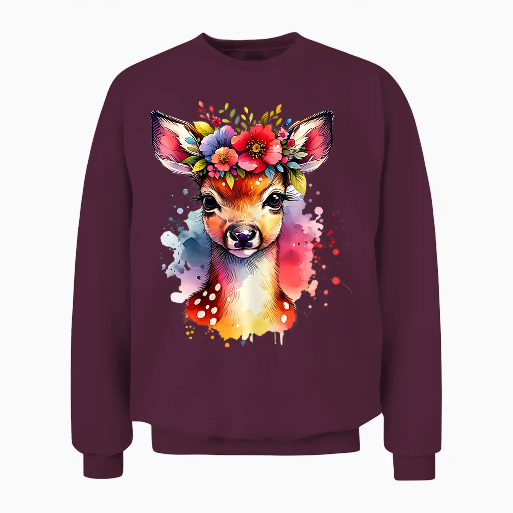 Trachtenshirt Kinder Mädchen Damen Hirsch Rehkitz Trachten Unisex Sweatshirt in Maroon