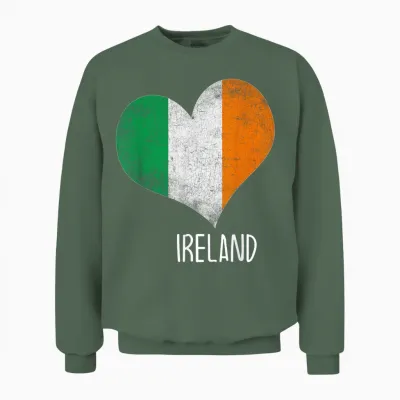 Drapeau Irlandais Mignon Cœur Patriotique Irlandais Fierté Filles Maman Enfants Unisex Sweatshirt - Military Green