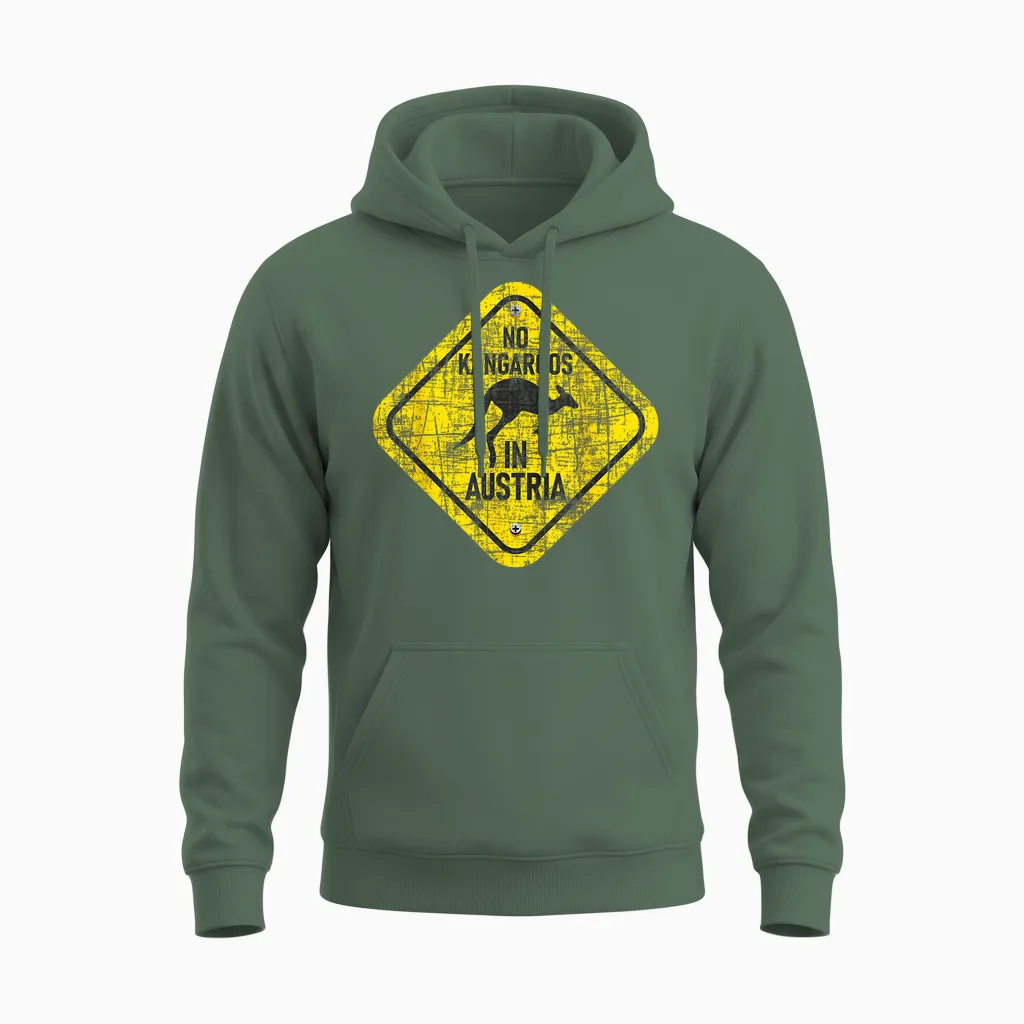 Zookeeper Wildlife Animal Lover T-Shirt with German Text "no Kangaroo in Austria, Black Unisex Hoodie in Military Green