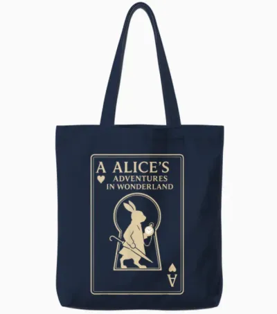 White Rabbit Playing Card Ace Alice in Wonderland Tote Bags - Navy
