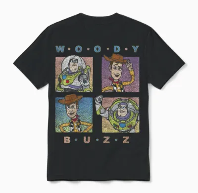 Disney Pixar Toy Story Woody and Buzz Four Square T-Shirt, Black, S Unisex T-Shirt - Black