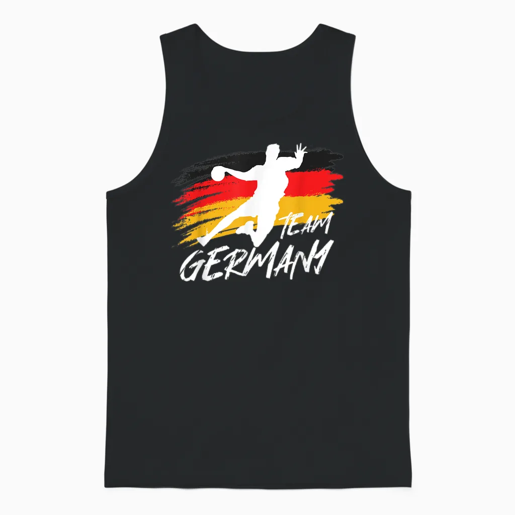 Handball Team Germany Flag Handballer Ball Sports Player T-Shirt, Black Unisex Tank Top in Black