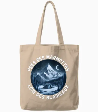 Near Marmots Away Badger Quote Forest Mountain T-Shirt, Black, S Tote Bags - Natural