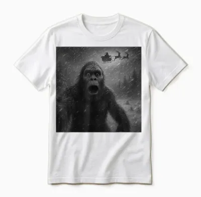 Funny Bigfoot Sasquatch Selfie Santa Claus Xmas Christmas Unisex T-Shirt - White
