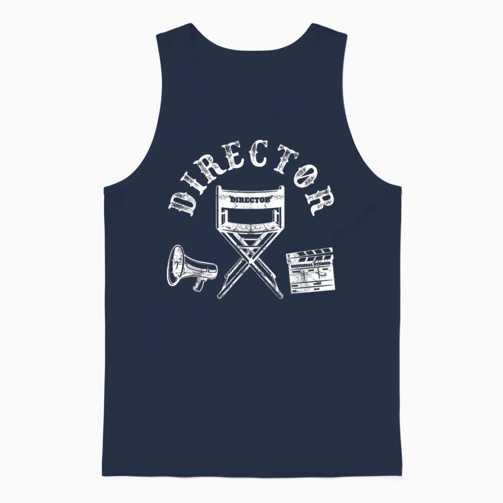 Movie Director Chair and Movie Director Funny T-Shirt, Black, S Unisex Tank Top in Navy