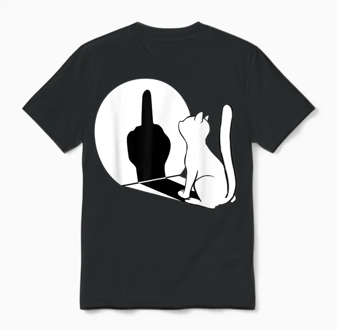 Middle Finger Cat Middle Finger Shadow T-Shirt, Black Unisex T-Shirt in Black