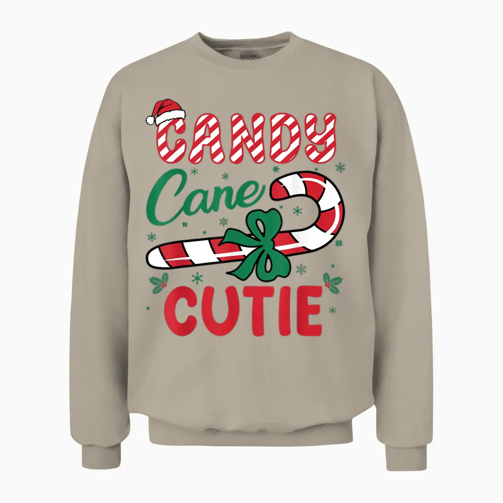 Candy Cane Cutie Funny Christmas Holiday Boys Unisex Sweatshirt in Sand