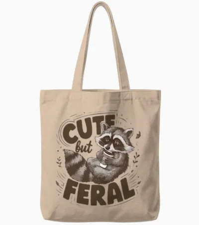 Raccoon Cute but Feral Tote Bags - Natural